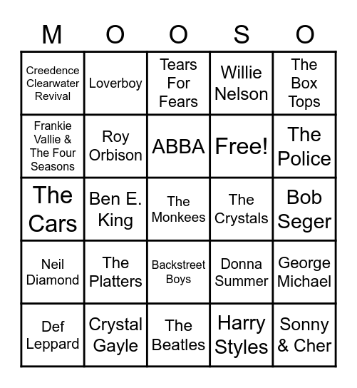 Music BINGO With Moose! Bingo Card