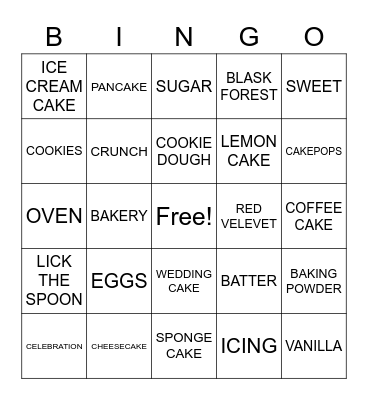 Cake Bingo Card