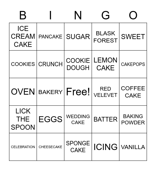 Cake Bingo Card