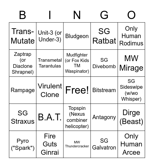 Twincast TFCC&Botcon Toy Remake Bingo Card