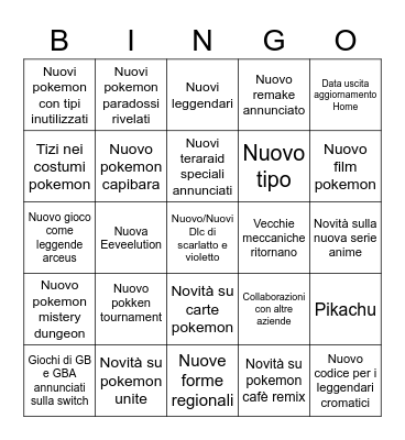 Pokemon Presents Febbraio 2023 Bingo Card