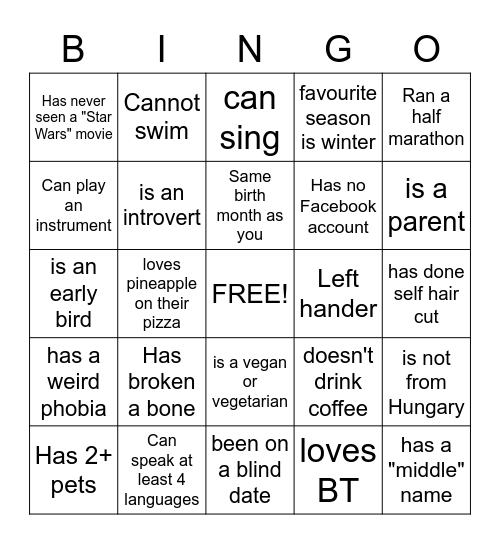 BT PM Bingo Card