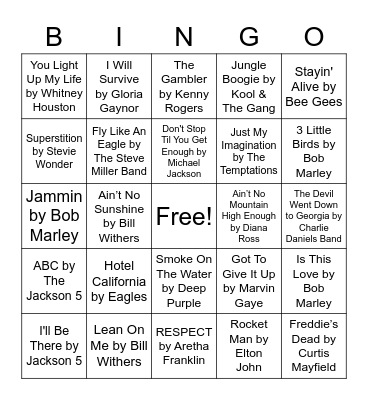Music Bingo 70's Bingo Card