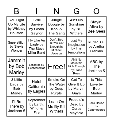 70's Music Bingo Card