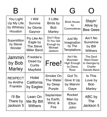 70's Music Bingo Card