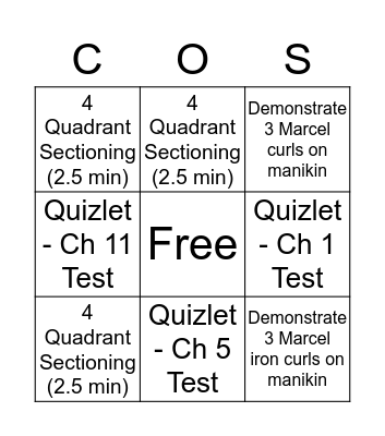 Intro to Cosmetology Semester Test Bingo Card