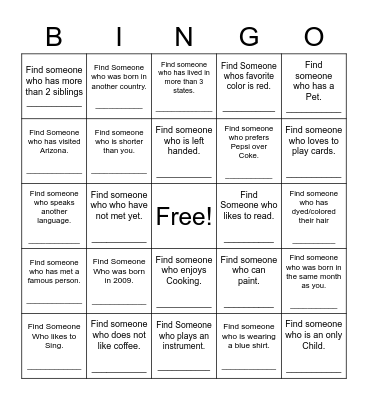 Find Someone Who Bingo Card