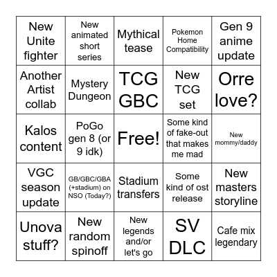 Pokemon Presents 23 Bingo Card