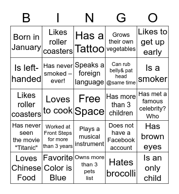 Learning about Front Steps Family Bingo Card