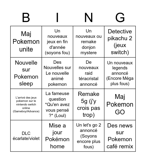 Pokemon presents Bingo Card