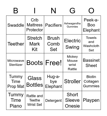 Baby Shower Bingo Card