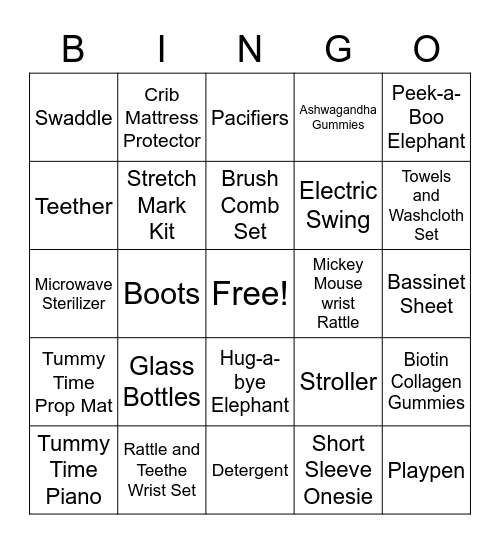 Baby Shower Bingo Card