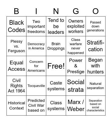 Unit 3: Stratification P. 6-9 Bingo Card