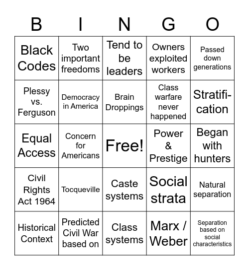 Unit 3: Stratification P. 6-9 Bingo Card