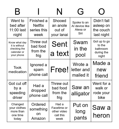 70th birthday BINGO Card