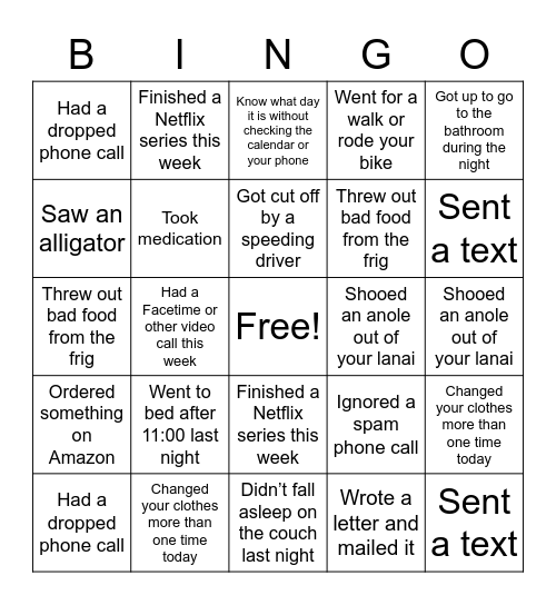 70th birthday BINGO Card