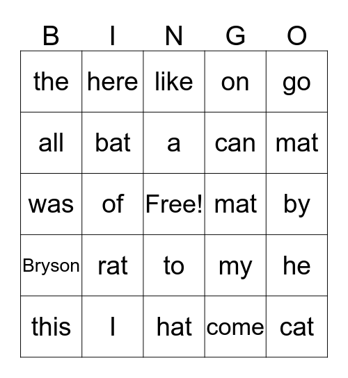 Bryson's Bingo Card