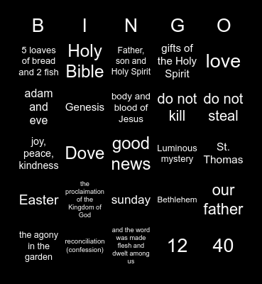 communion Bingo Card