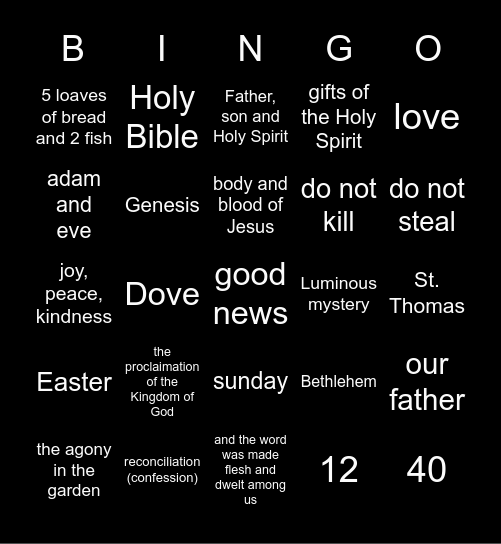 communion Bingo Card