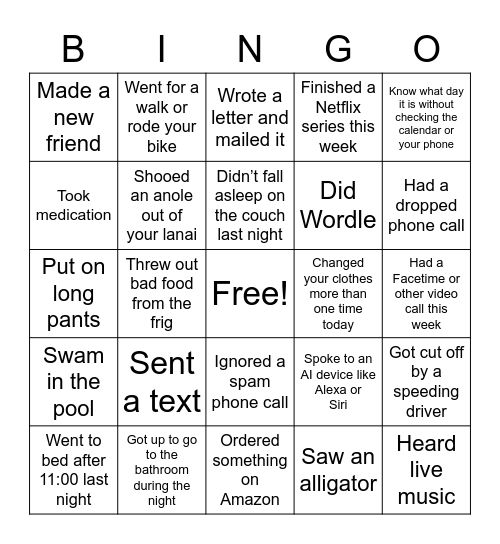 70th birthday BINGO Card