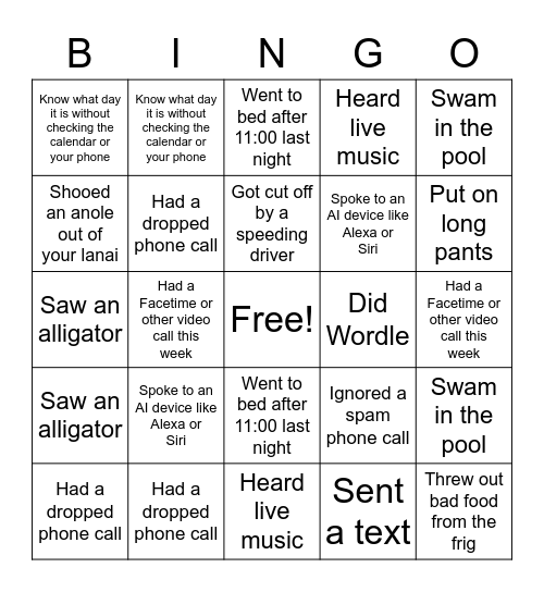 70th Birthday BINGO Card