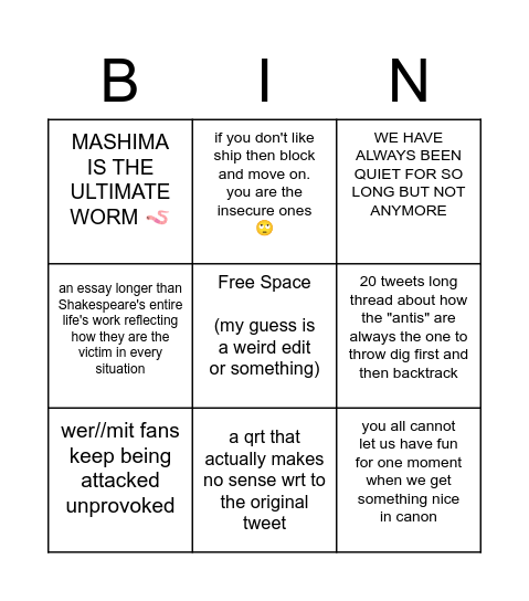 wer//mit fandom edition Bingo Card