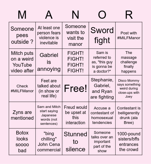 MILFManor Bingo Card