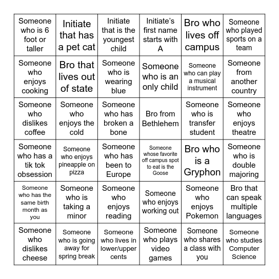 PSPingo Bingo Card
