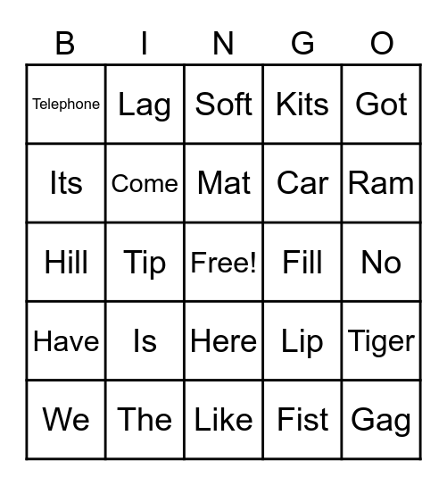 Sight Word Bingo Card