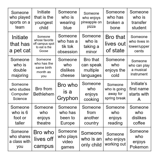 PSPingo Bingo Card