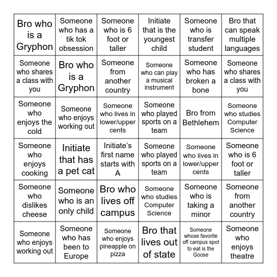 PSPingo Bingo Card
