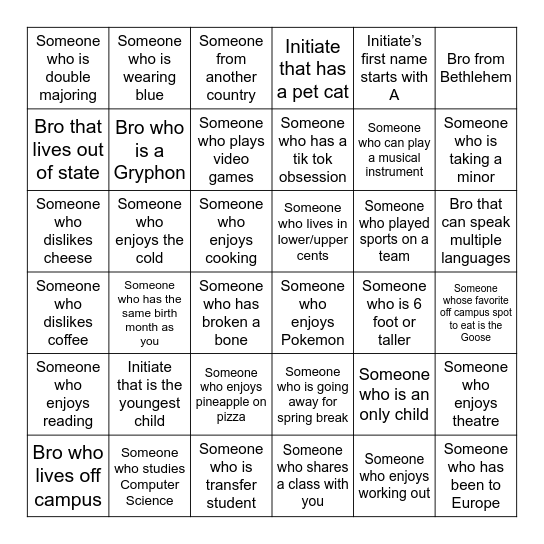 PSPingo Bingo Card