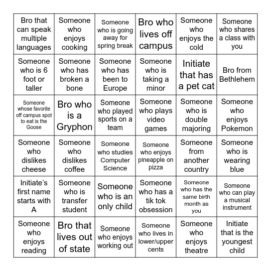 PSPingo Bingo Card