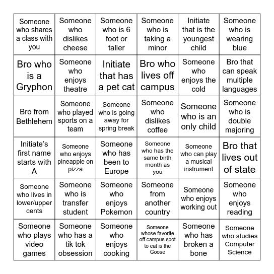 PSPingo Bingo Card