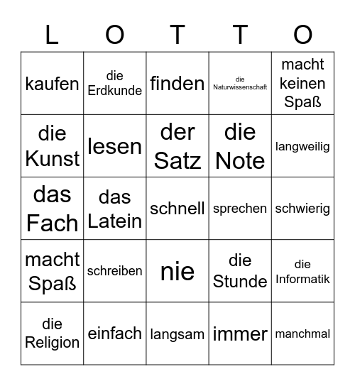 SCHULE SEKTION 2 Bingo Card