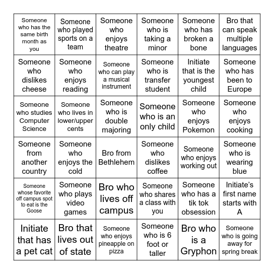 PSPingo Bingo Card