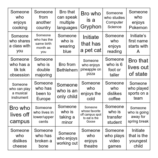 PSPingo Bingo Card