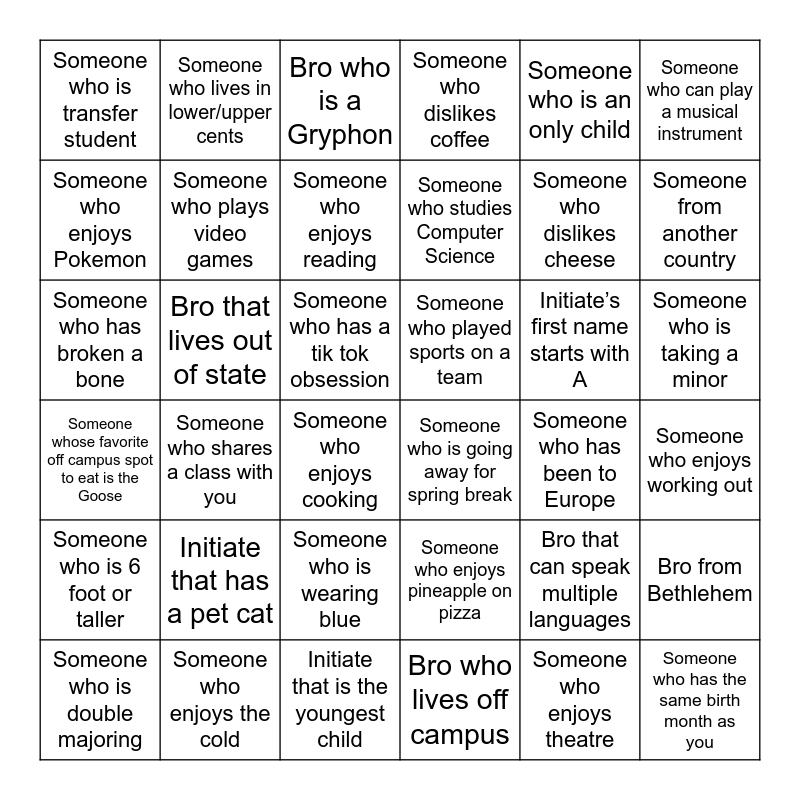 PSPingo Bingo Card