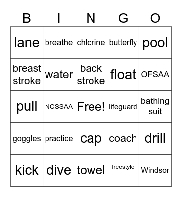 OFSAA Swimming Bingo Card