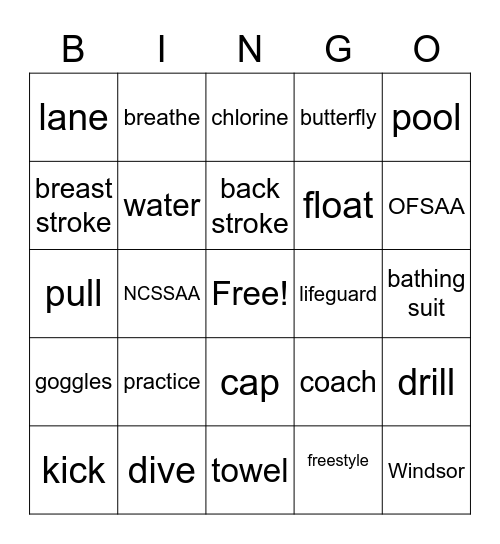 OFSAA Swimming Bingo Card