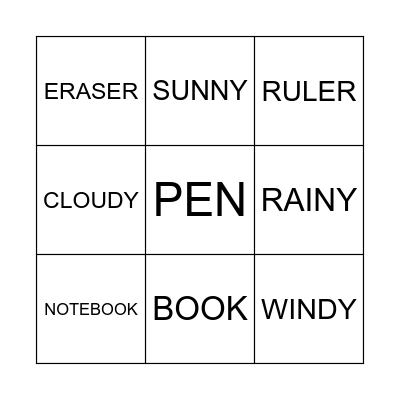 Weather and School Supplies Bingo Card
