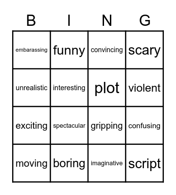 Film Adjectives Bingo Card