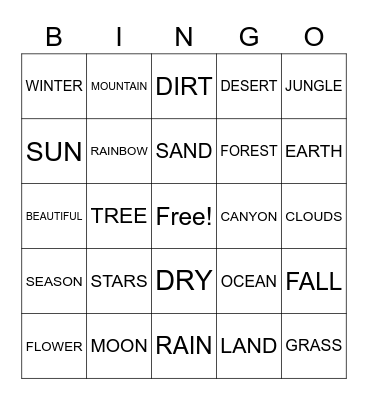 ASL NATURE SIGNS Bingo Card