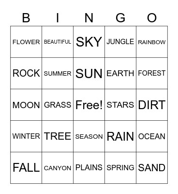 ASL NATURE SIGNS Bingo Card