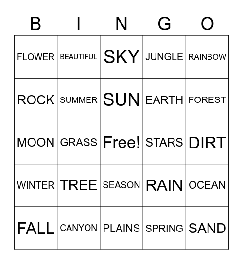 ASL NATURE SIGNS Bingo Card