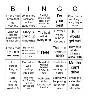 VERB TENSES Bingo Card