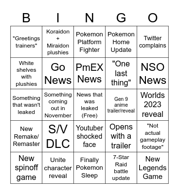 Pokemon Presents Bingo Card
