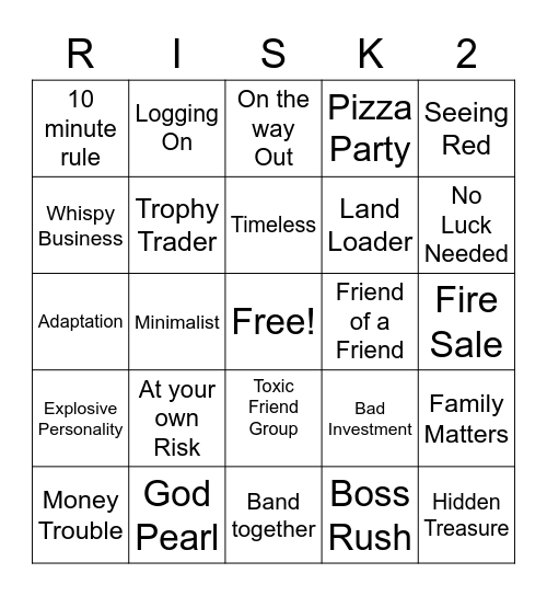 Risk of Rain 2 Scavenger Bingo Card