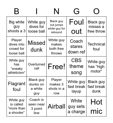 Racist Basketball Bingo Card