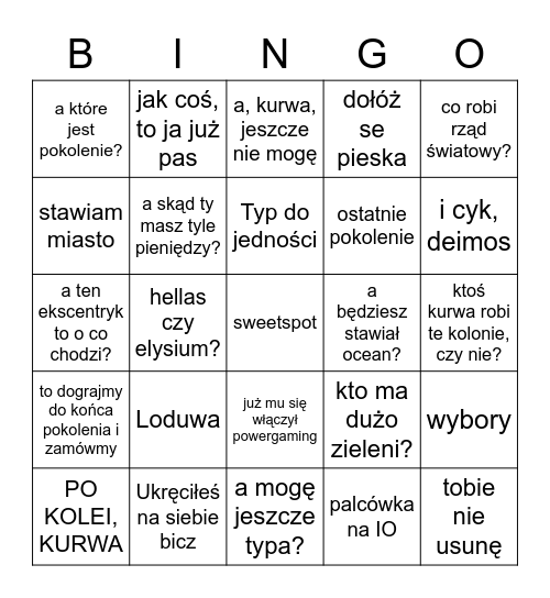 Terraformacja Marsa Bingo Card